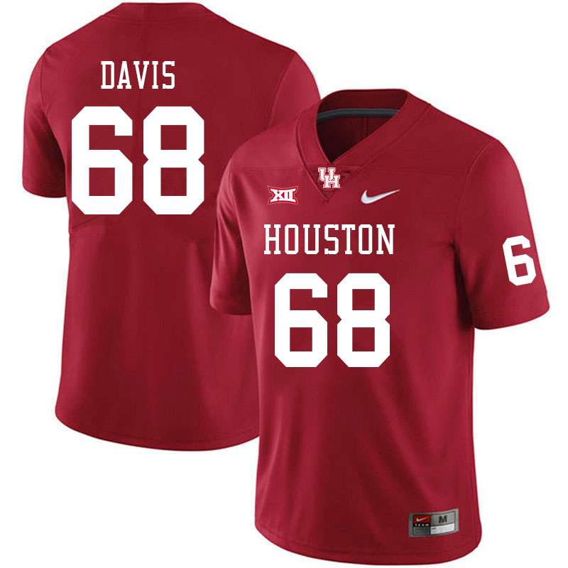 Men #68 Kaleb Davis Houston Cougars Big 12 XII College Football Jerseys Stitched-Red - Click Image to Close